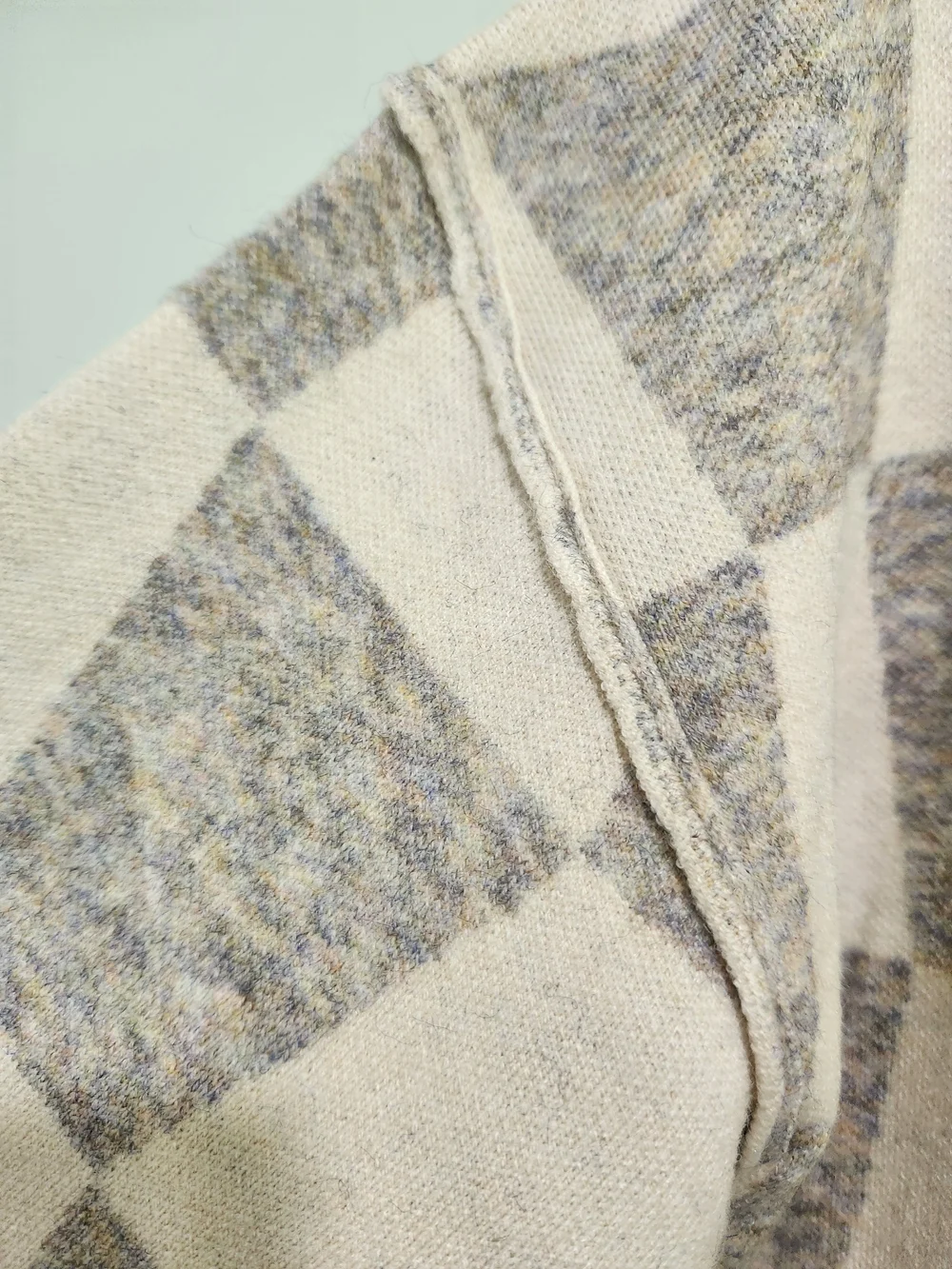 Checked Open Front Cardigan Sweater - Beige & Gray